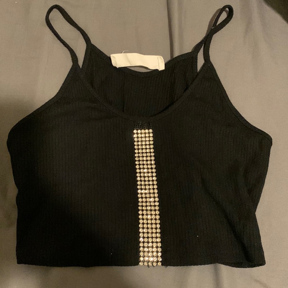 Black Sequined LF cropped tank top